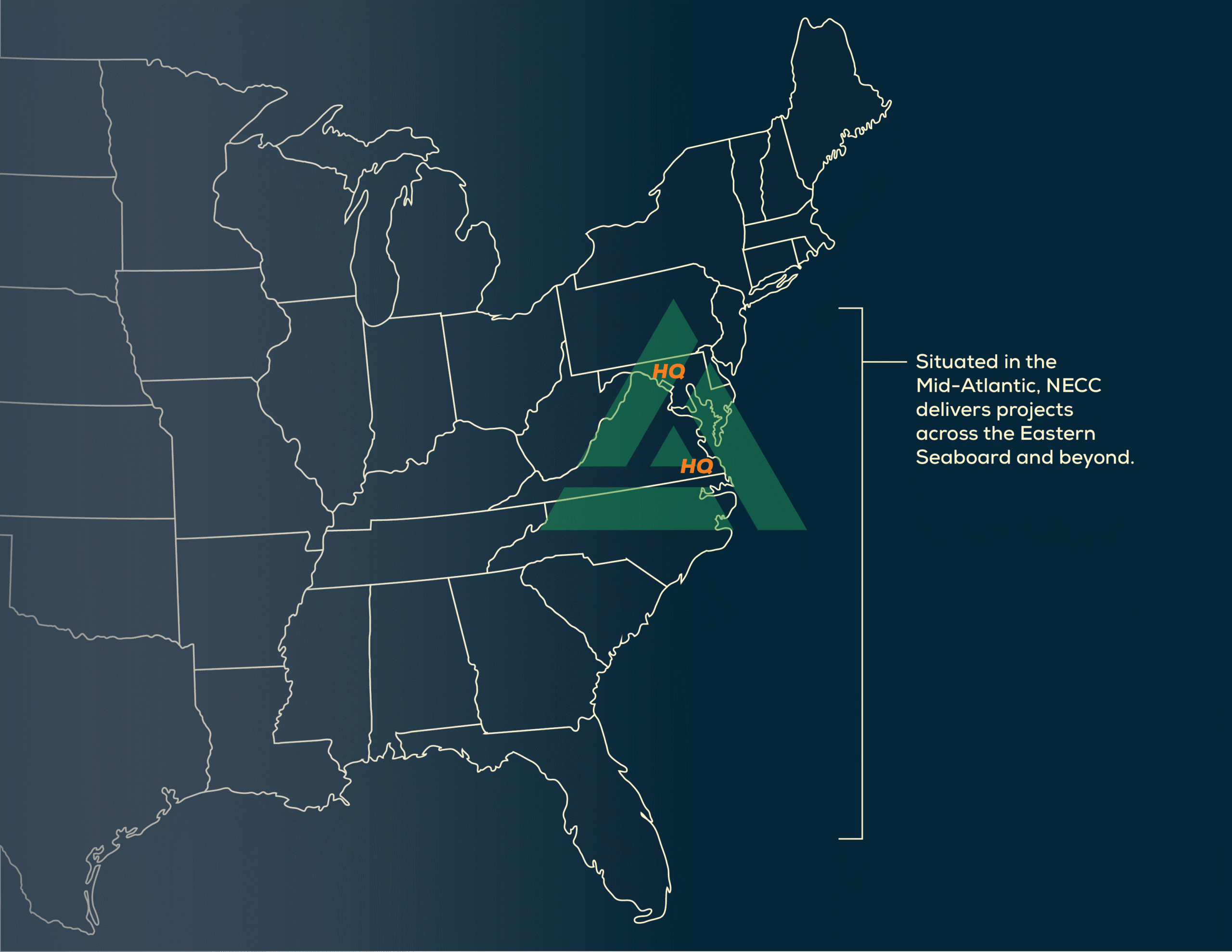 Situated in the Mid-Atlantic, NECC delivers projects across the Eastern Seaboard and beyond.
